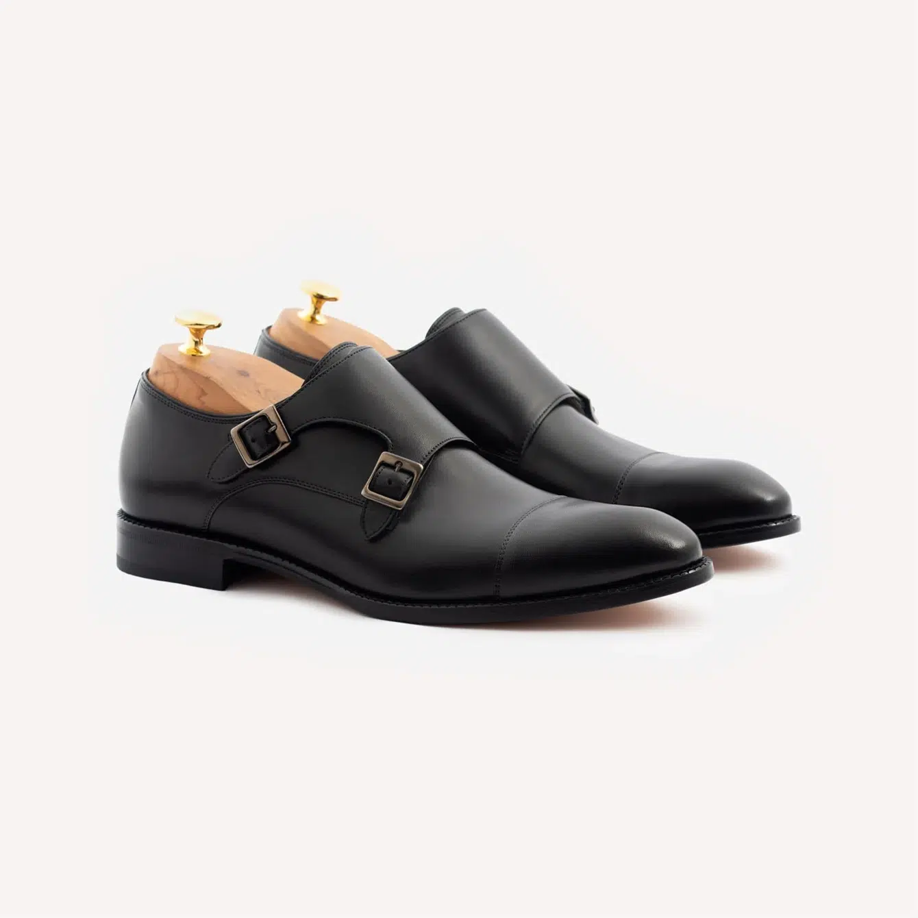 Beckett Simonon Hoyt monk strap shoes in black.
