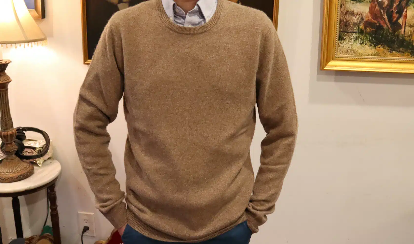 Karlton Wearing Asket Shrt and Sweater