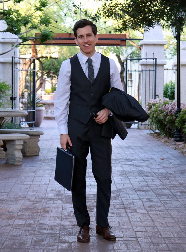 Oliver Wicks charcoal three piece suit