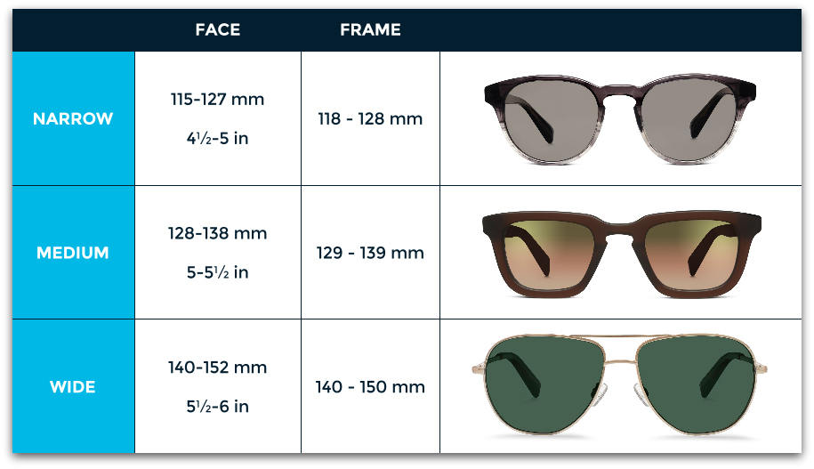 Sunglasses frame width